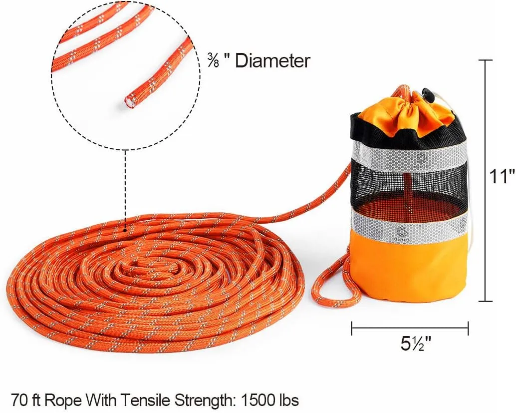 Obcursco Throw Bags for Water Rescue with Reflective Throw Rope, Floating Bag for Kayaking, Whitewater Boating, Rafting, Ice Fishing, Swimming (50ft-98ft)