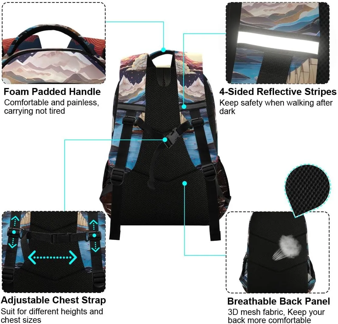 ODAWA Lake Oriental Mountains School Backpack for Boys 8 to 10 Years Old, Kids Backpack Purses for Girls 10-12
