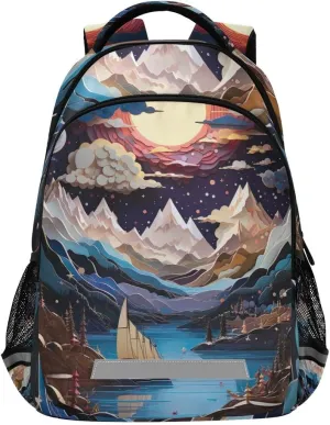 ODAWA Lake Oriental Mountains School Backpack for Boys 8 to 10 Years Old, Kids Backpack Purses for Girls 10-12