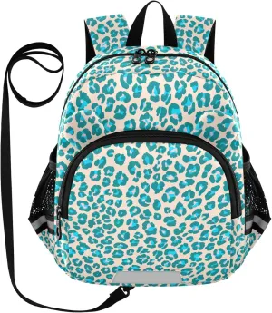 ODAWA Leash Backpacks with Reflective Strips, Abstract Leopard Blue Little Girl Backpack 3-6 Years