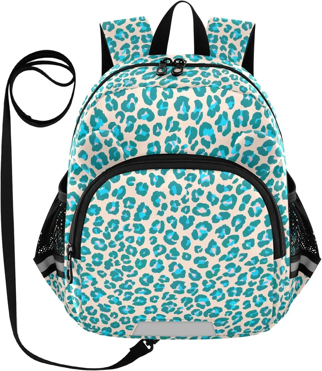 ODAWA Leash Backpacks with Reflective Strips, Abstract Leopard Blue Little Girl Backpack 3-6 Years