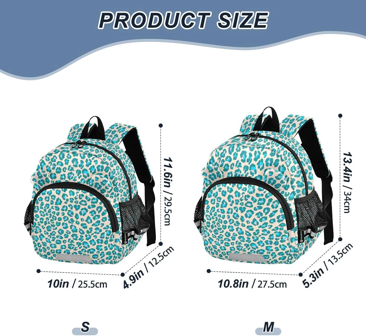 ODAWA Leash Backpacks with Reflective Strips, Abstract Leopard Blue Little Girl Backpack 3-6 Years