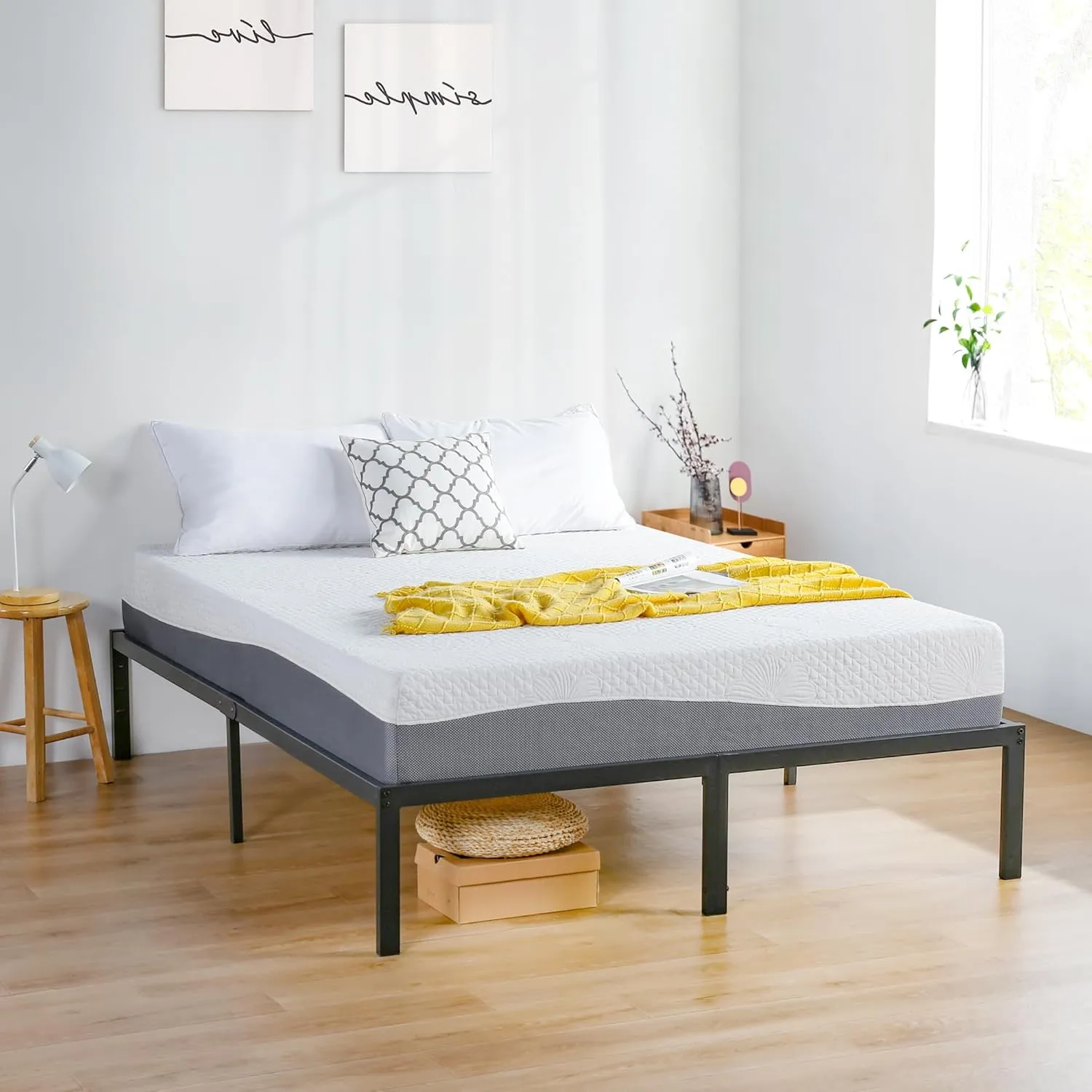 Olee Sleep Twin Mattress, 10 Inch Gel Memory Foam Mattress, Gel Infused for Comfort and Pressure Relief, CertiPUR-US Certified, Bed-in-a-Box, Medium Firm, Grey, Twin Size