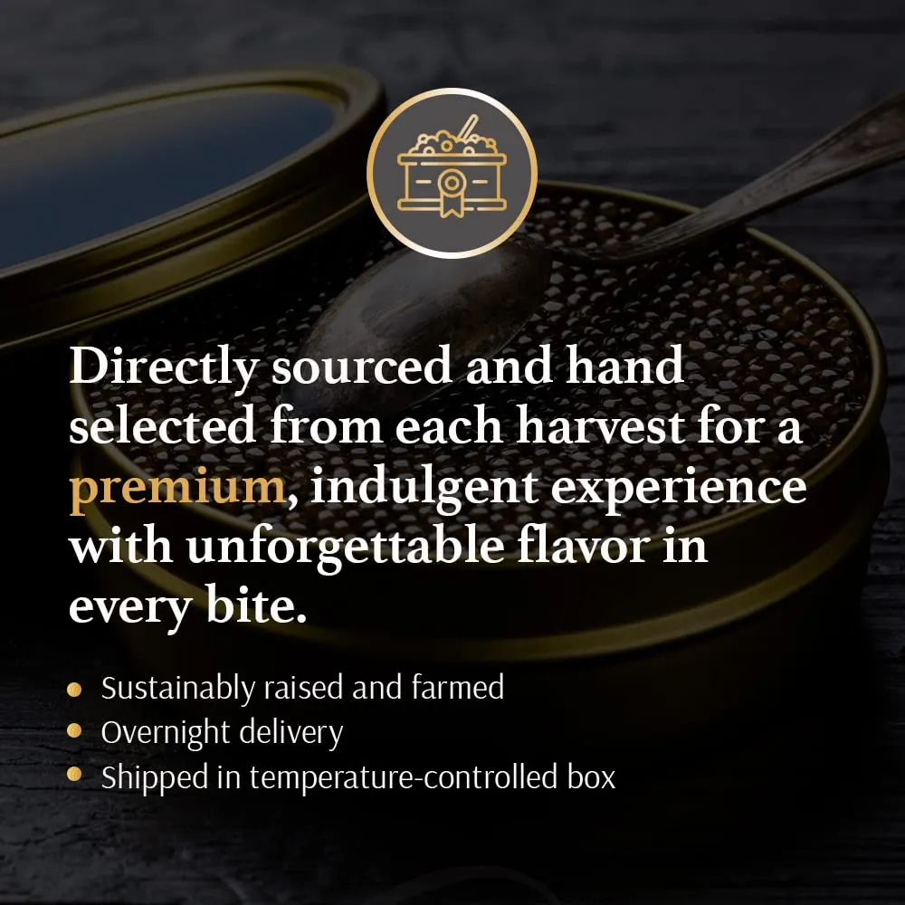 OLMA Noble Caviar Gift Set - 2 oz (56g) of Caviar, Includes Kaluga Royal, Siberian Osetra Aurora, Hackleback, Paddlefish, Serving Spoon & Blinis - Superior Grade Fresh Roe Fish Eggs