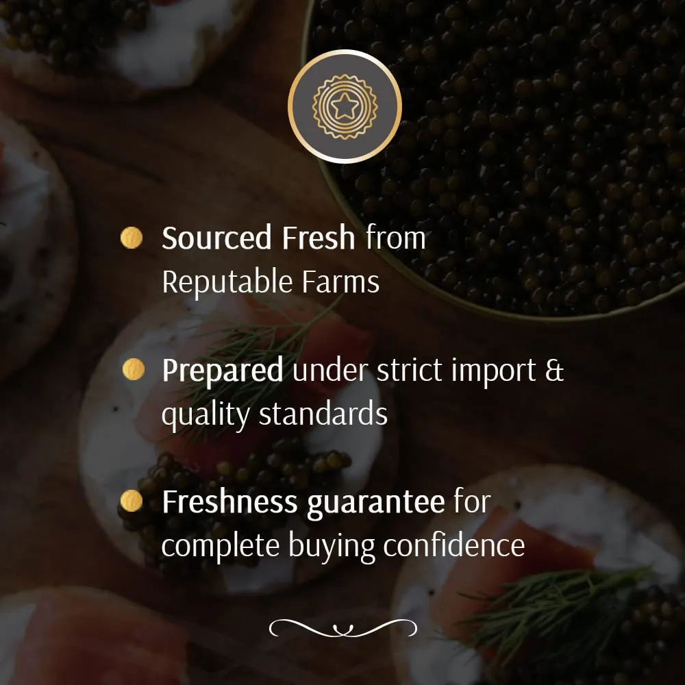 OLMA Noble Caviar Gift Set - 2 oz (56g) of Caviar, Includes Kaluga Royal, Siberian Osetra Aurora, Hackleback, Paddlefish, Serving Spoon & Blinis - Superior Grade Fresh Roe Fish Eggs