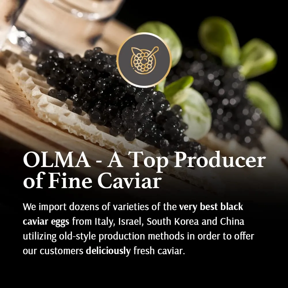 OLMA Noble Caviar Gift Set - 2 oz (56g) of Caviar, Includes Kaluga Royal, Siberian Osetra Aurora, Hackleback, Paddlefish, Serving Spoon & Blinis - Superior Grade Fresh Roe Fish Eggs