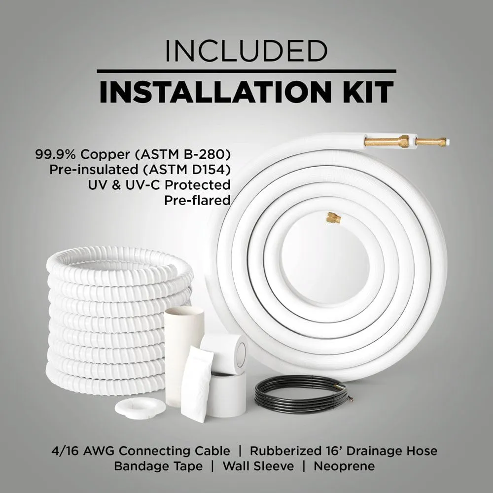 OLMO 36,000 BTU Quad Zone 9000   9000   9000   9000 BTU Wall Mount Ductless Mini Split A/C and Heater with 16ft Installation Kits