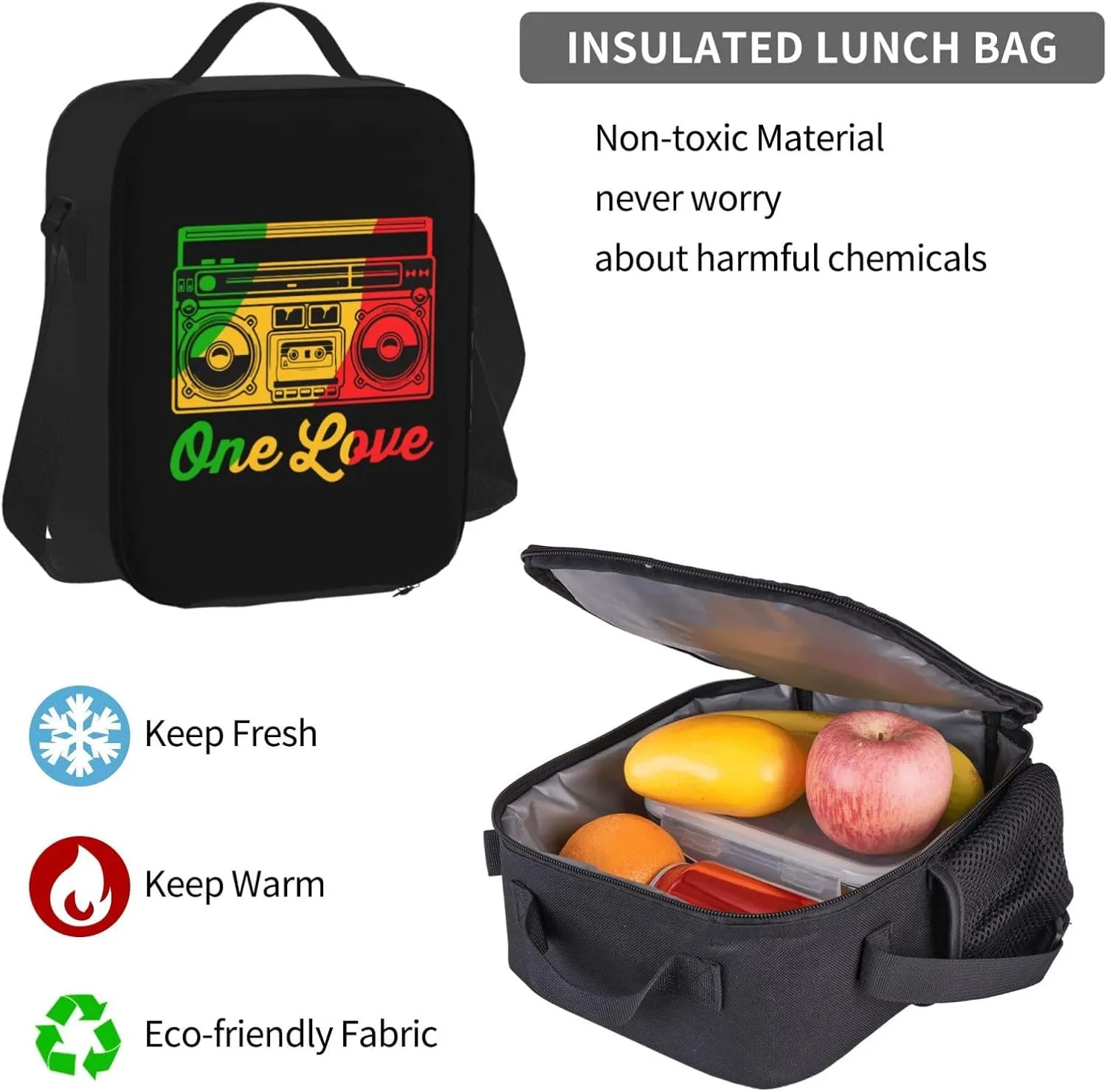 One Loves Reggae Retro Radio Stereo Multifunctional Pocket Backpack Crossbody Lunch Bag Pencil Case 3Pcs Set Large Capacity Backpack