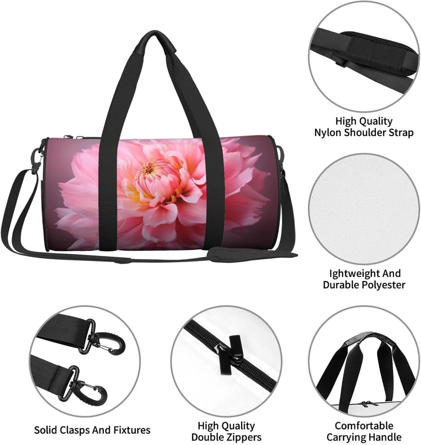 One pink flower Travel Duffle Bag for Men Women Sport Gym Bag Foldable Weekender Bag Carry on Overnight Bag for Travel Swimming Basketball