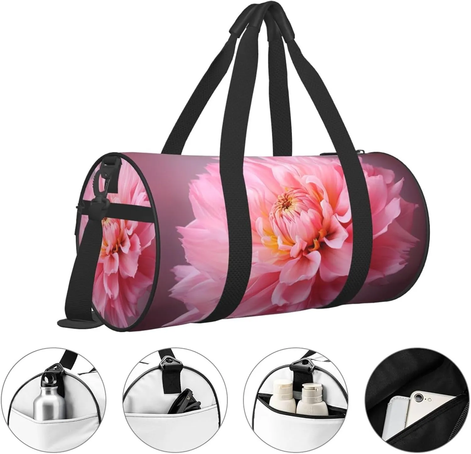 One pink flower Travel Duffle Bag for Men Women Sport Gym Bag Foldable Weekender Bag Carry on Overnight Bag for Travel Swimming Basketball
