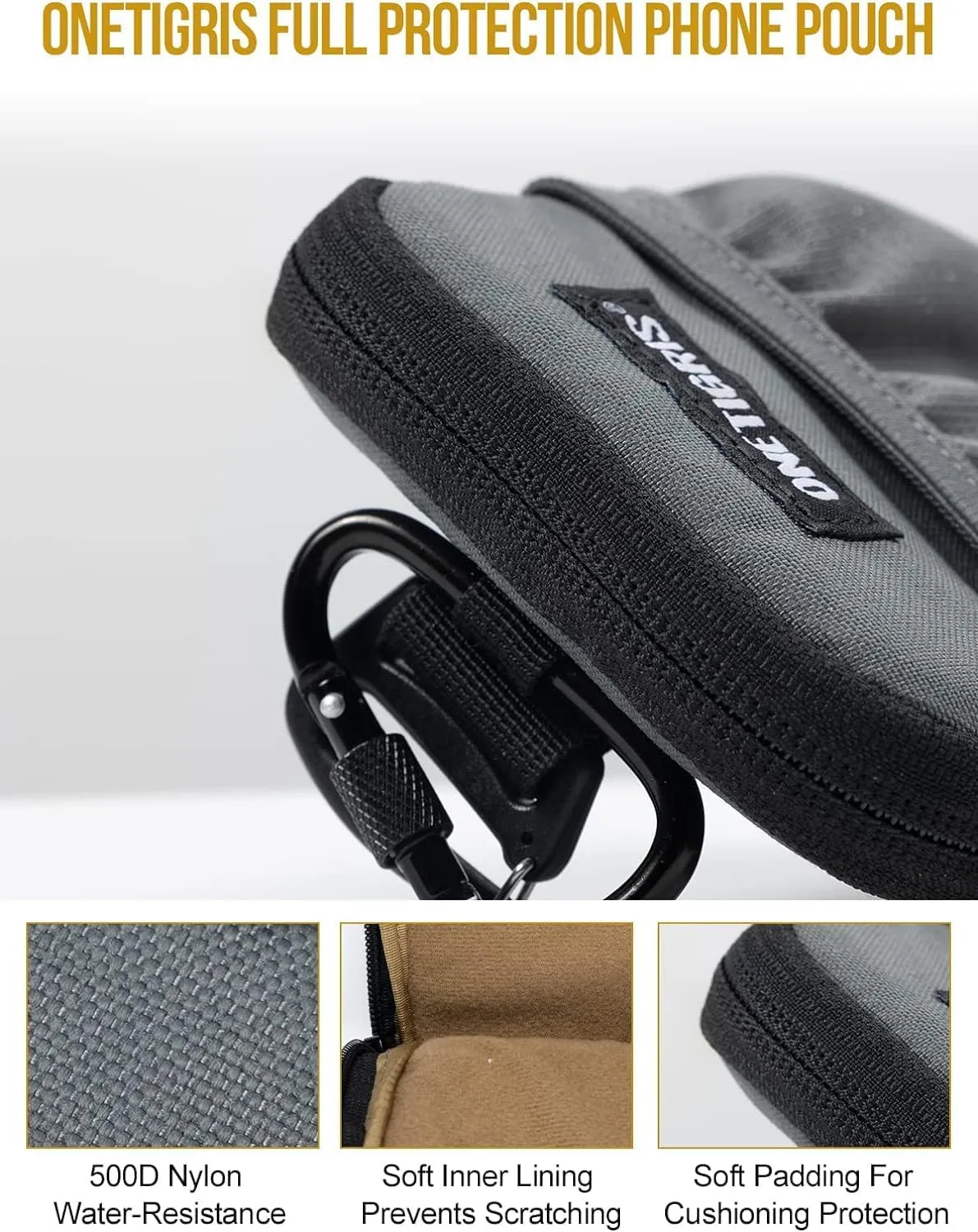 OneTigris Cell Phone Holster - Phone Belt Holder Molle Phone Pouch for Belt with Loop, Holds 4.7"-6.5" Phones in Black