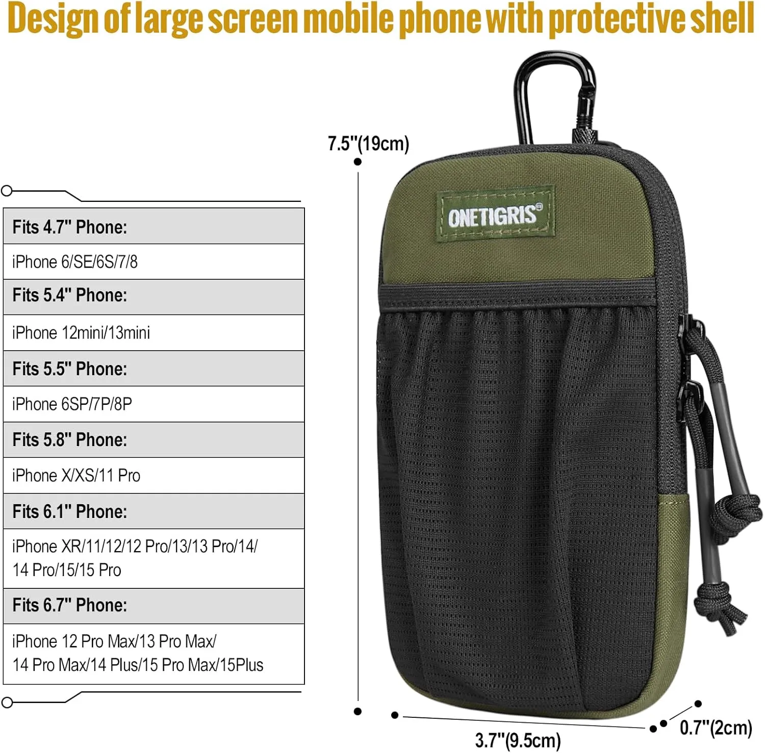 OneTigris Cell Phone Holster - Phone Belt Holder Molle Phone Pouch for Belt with Loop, Holds 4.7"-6.5" Phones in Black