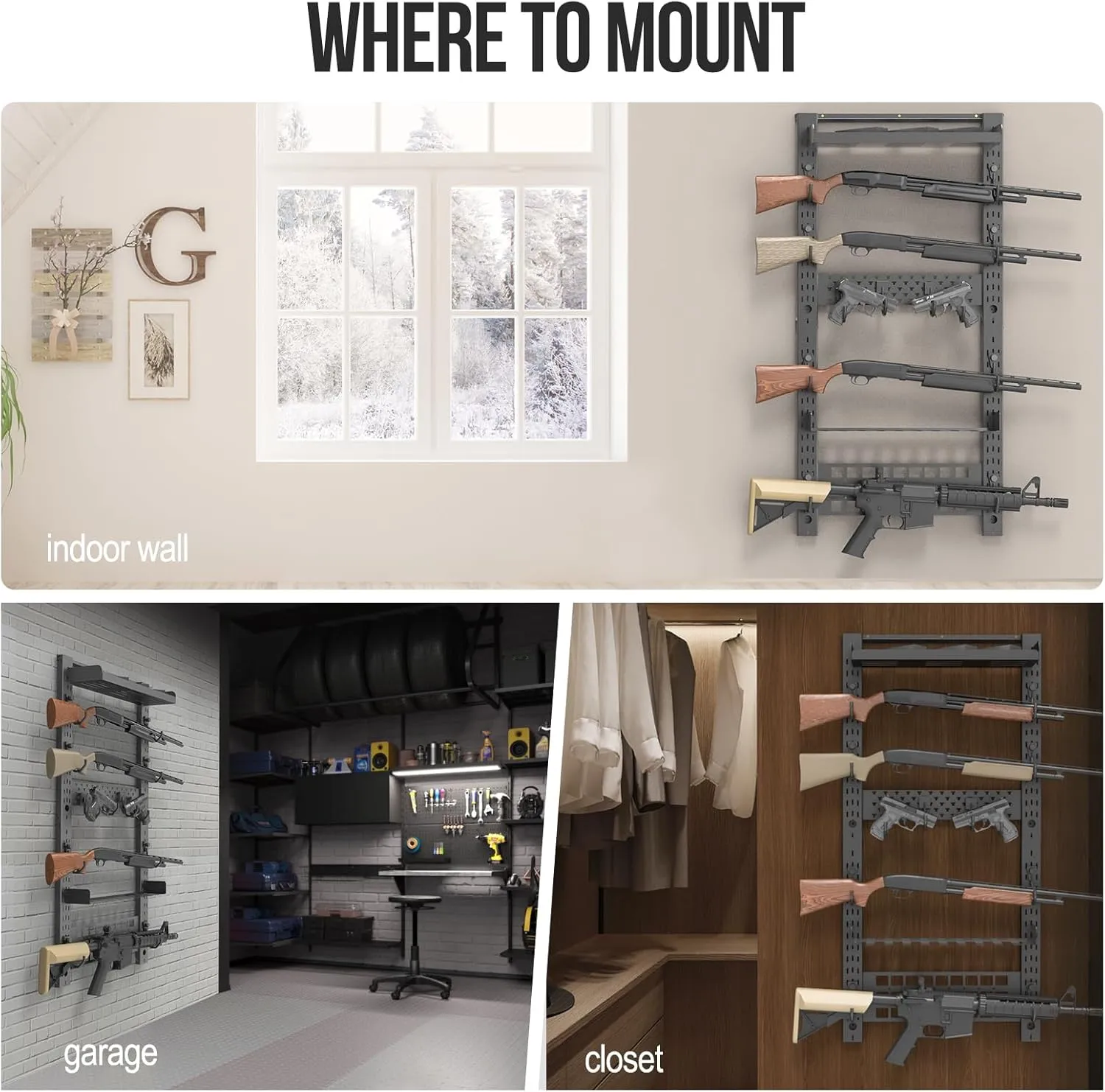 OneTigris Gun Rack Wall Mount,Indoor Gun Rack for Wall with Shelf Horizontal and 1 Removable Gun Accessories Tray