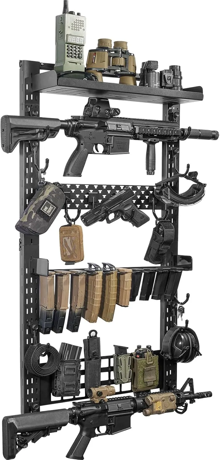 OneTigris Gun Rack Wall Mount,Indoor Gun Rack for Wall with Shelf Horizontal and 1 Removable Gun Accessories Tray