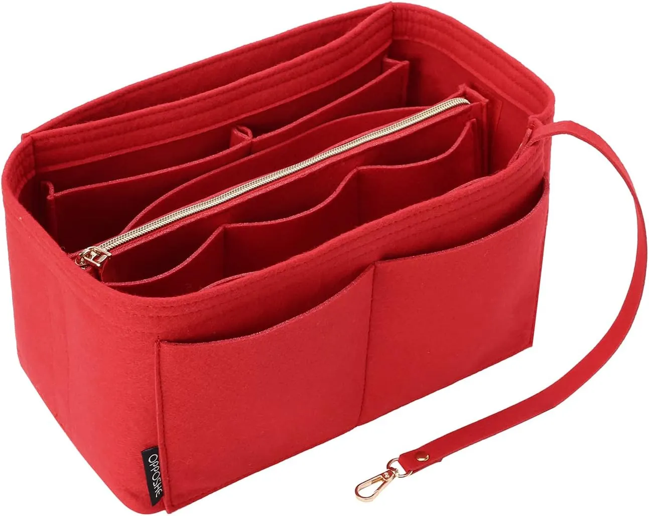 OPPOSHE Purse Organizer Insert for Handbags, Softened Felt Bag Insert Organizer for Tote, Compatible with LV, Coach, MK, Kate Spade, Goyard, Longchamp (Red, Medium)