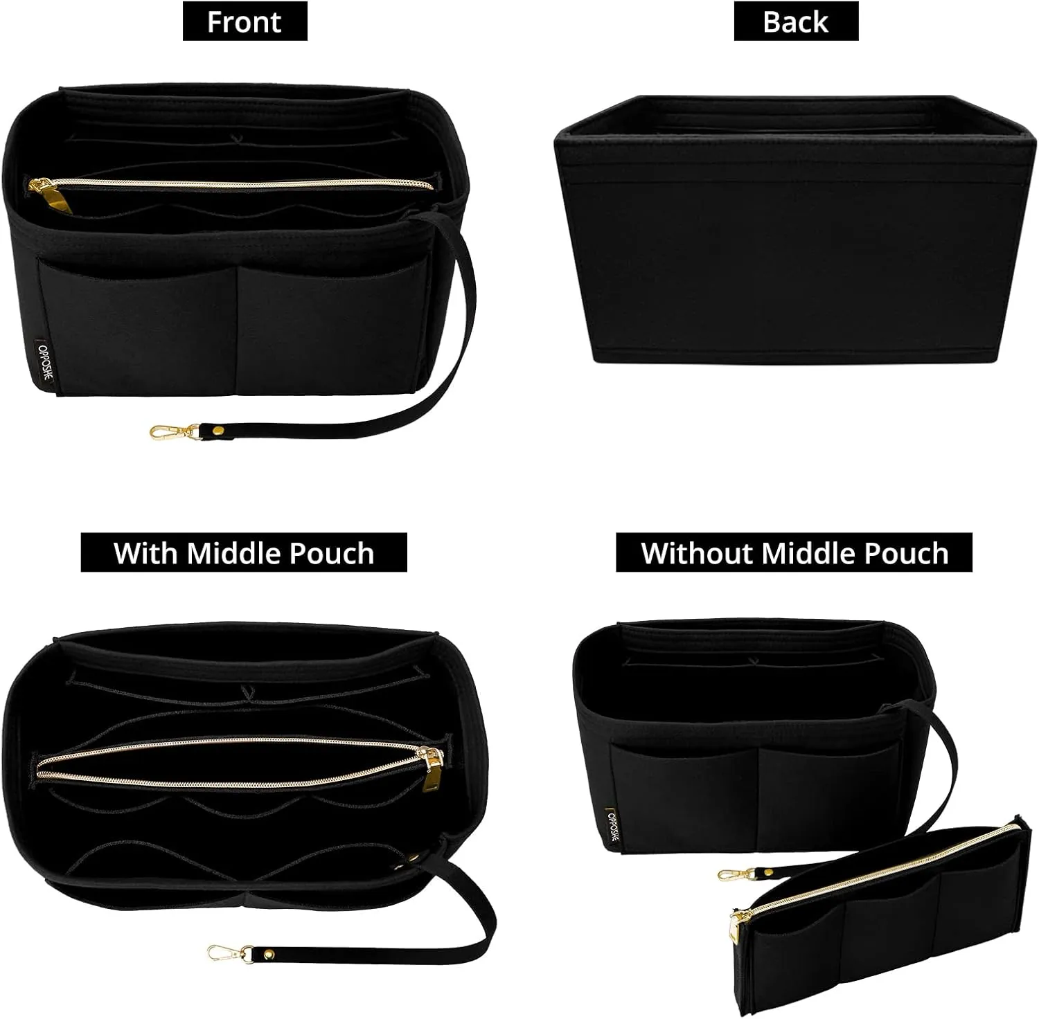 OPPOSHE Purse Organizer Insert for Handbags, Softened Felt Bag Insert Organizer for Tote, Handbag Organizer Compatible with LV, Coach, MK, Kate Spade, Goyard, Longchamp (Black, Medium)
