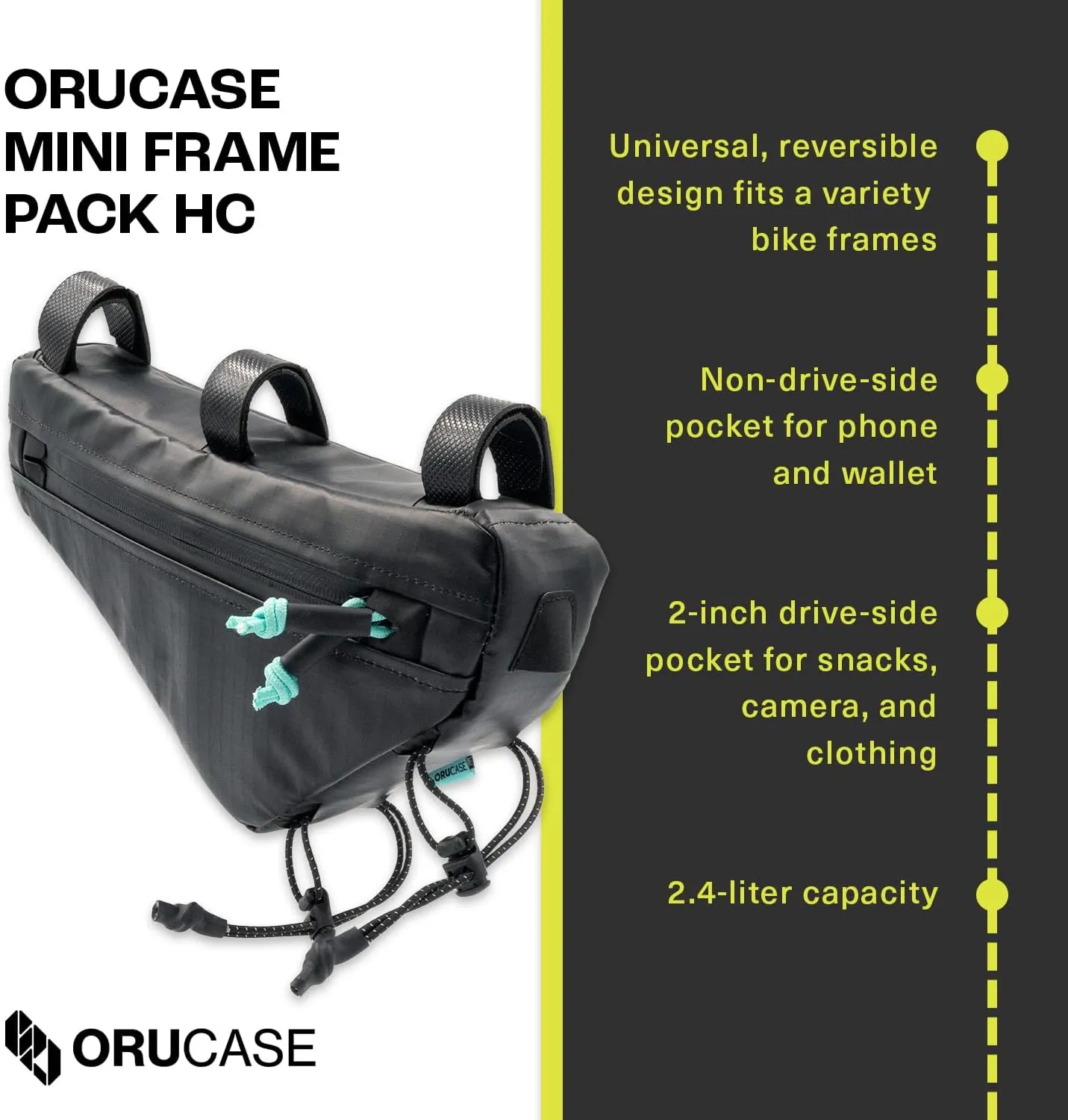 ORUCASE Mini Frame Pack HC - Waterproof, Small Bike Bag - Universal, Triangle Cycling Pouch - Road, Gravel, MTB Bicycle Accessories, 2.4 L, Glaucous