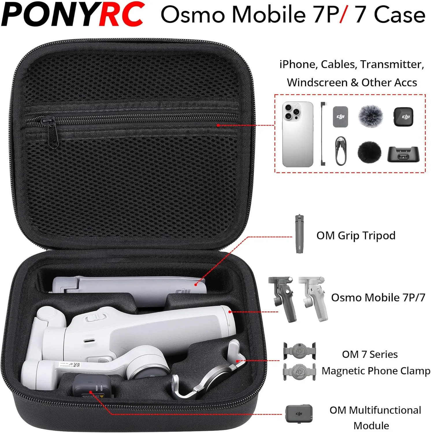 Osmo Mobile 7P Case, PU Leather Portable Shoulder Bag Storage for DJI Osmo Mobile 7 Pro/7 Gimbal Stabilizer and Accessories