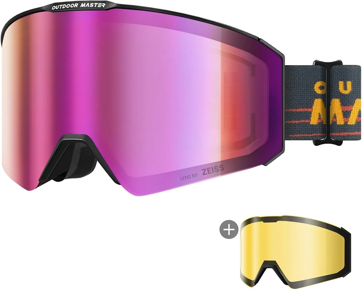 OutdoorMaster Falcon Ski Goggles Lens by ZEISS, OTG Snowboard Goggles Anti-fog, Magnetic Interchangeable Lens, Snow Goggles
