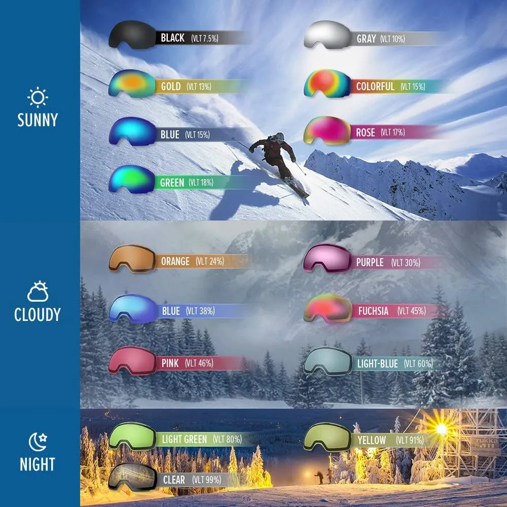 OutdoorMaster OTG Ski Goggles - Over Glasses Ski/Snowboard Goggles for Men, Women & Youth - 100% UV Protection