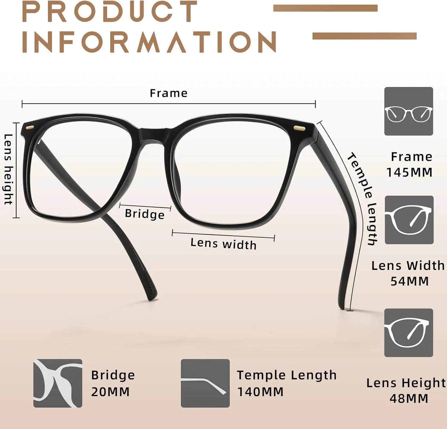 Oversized Square Blue Light Blocking Glasses for Women Men, Anti-Fatigue Computer Monitor Gaming Glasses Reduce Eye Strain(Black)