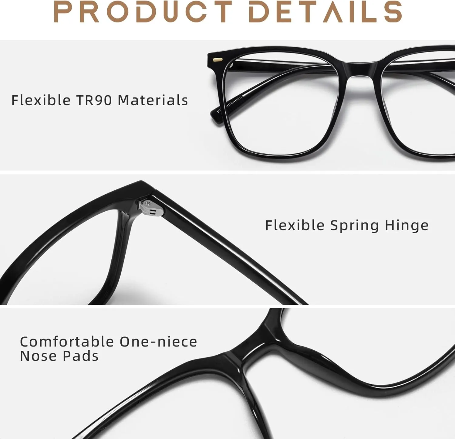 Oversized Square Blue Light Blocking Glasses for Women Men, Anti-Fatigue Computer Monitor Gaming Glasses Reduce Eye Strain(Black)