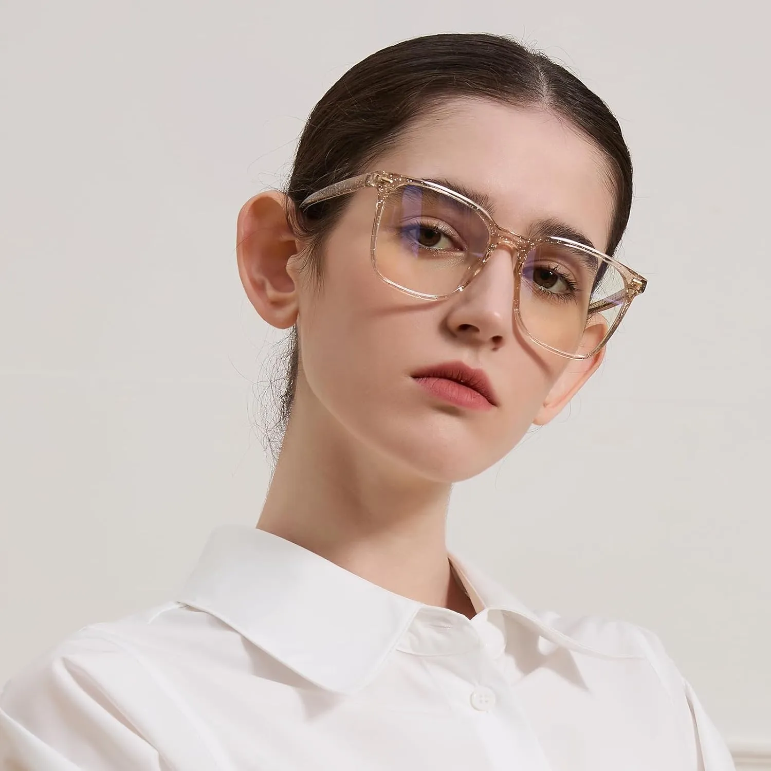 Oversized Square Blue Light Blocking Glasses for Women Men, Anti-Fatigue Computer Monitor Gaming Glasses Reduce Eye Strain(Pearl Champagne)