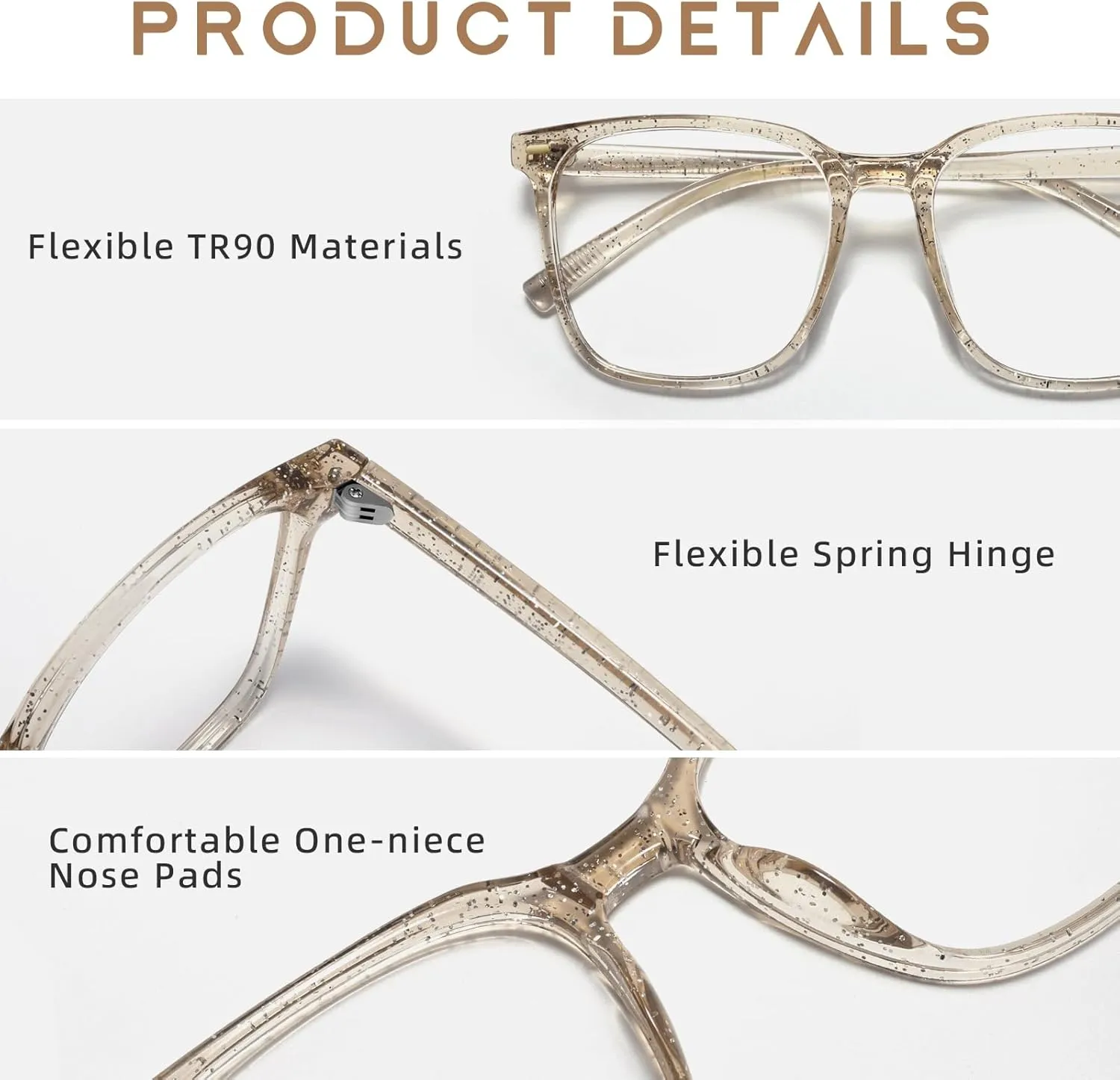 Oversized Square Blue Light Blocking Glasses for Women Men, Anti-Fatigue Computer Monitor Gaming Glasses Reduce Eye Strain(Pearl Champagne)