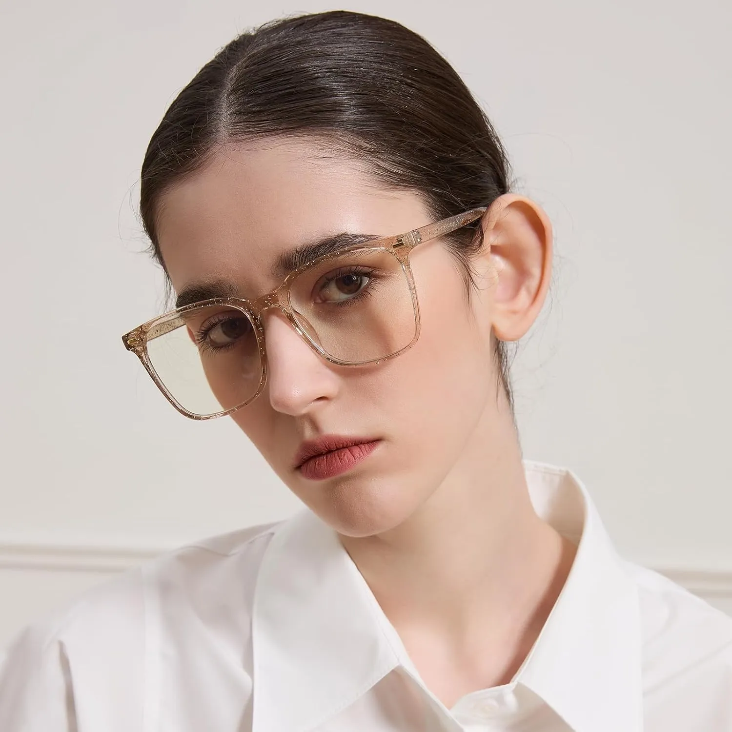 Oversized Square Blue Light Blocking Glasses for Women Men, Anti-Fatigue Computer Monitor Gaming Glasses Reduce Eye Strain(Pearl Champagne)