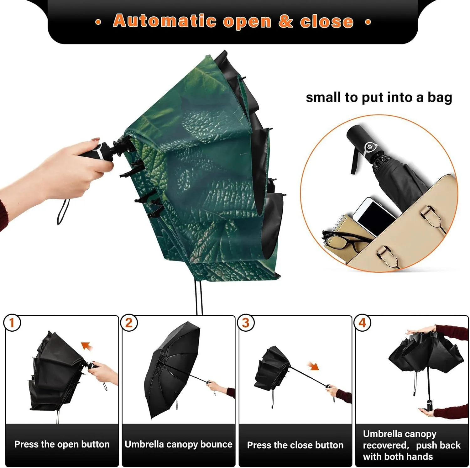 Oyihfvs Automatic Umbrella, Folding Umbrella Reinforced Anti-UV Sun rain Auto Open/Close