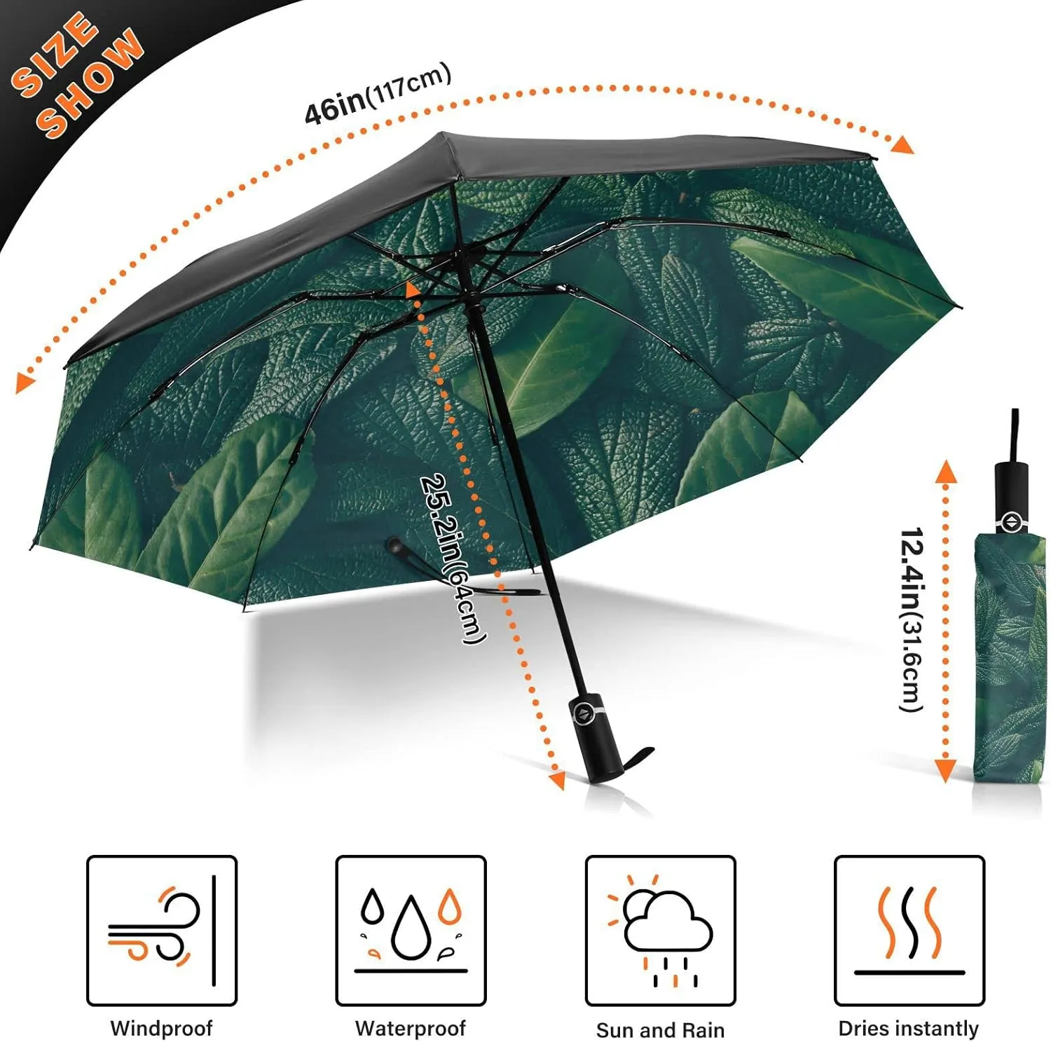 Oyihfvs Automatic Umbrella, Folding Umbrella Reinforced Anti-UV Sun rain Auto Open/Close