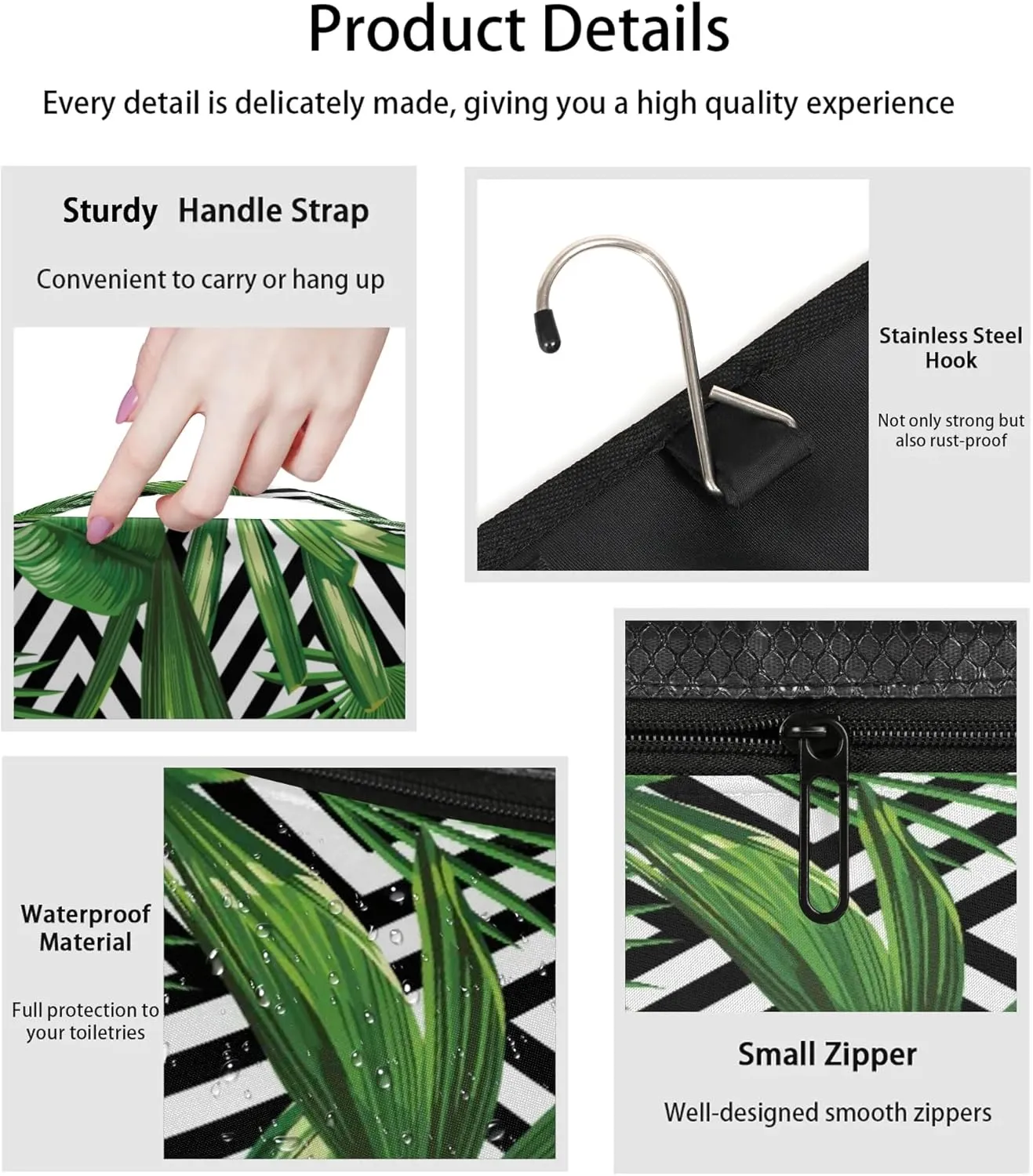 Palm Leaves Stripe Hanging Toiletry Bag Waterproof Makeup Cosmetic Bag Travel Bag Organizer for Accessories Shampoo Full Sized Container Travel-Essentials Toiletry Bag