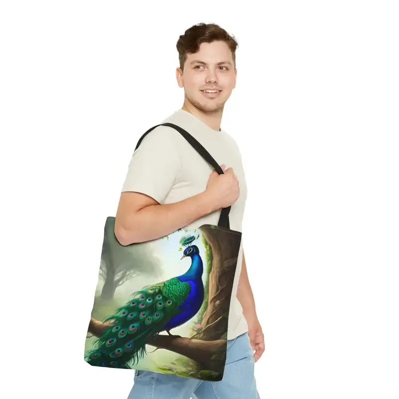 Peacock Perch Print Tote Bag Strut with Style