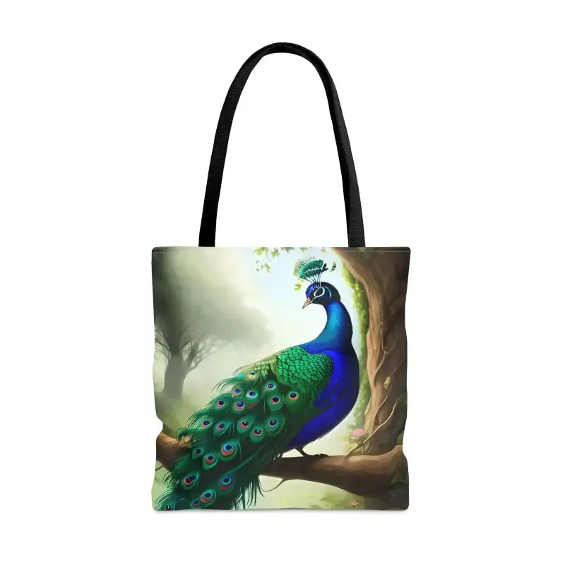 Peacock Perch Print Tote Bag Strut with Style