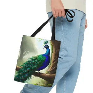 Peacock Perch Print Tote Bag Strut with Style
