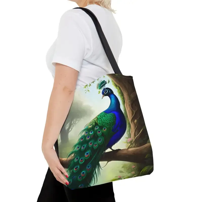 Peacock Perch Print Tote Bag Strut with Style