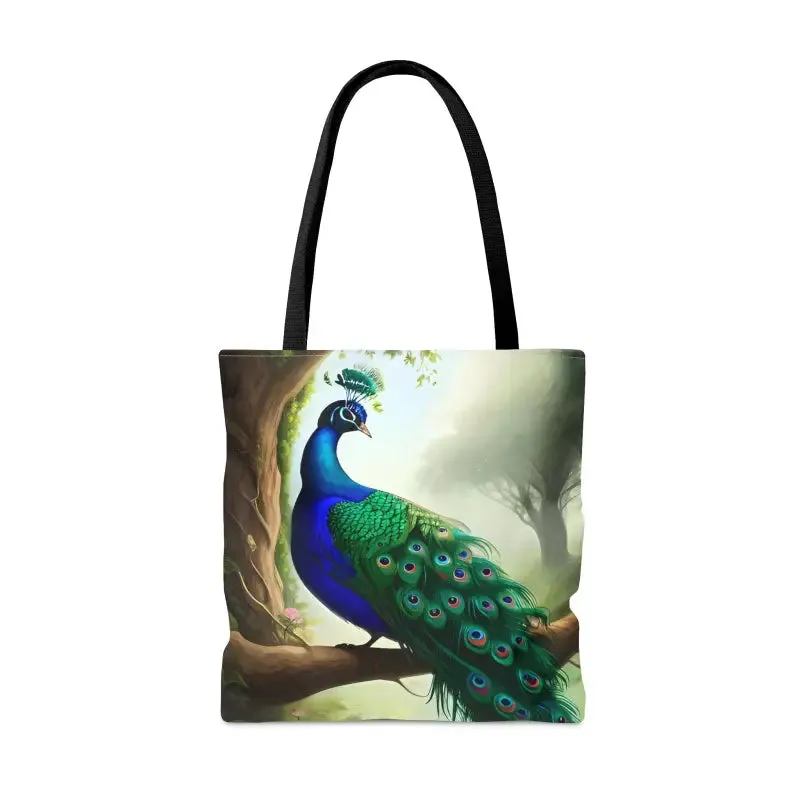 Peacock Perch Print Tote Bag Strut with Style