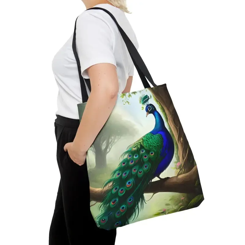 Peacock Perch Print Tote Bag Strut with Style