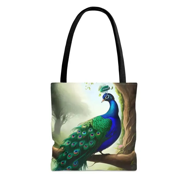Peacock Perch Print Tote Bag Strut with Style