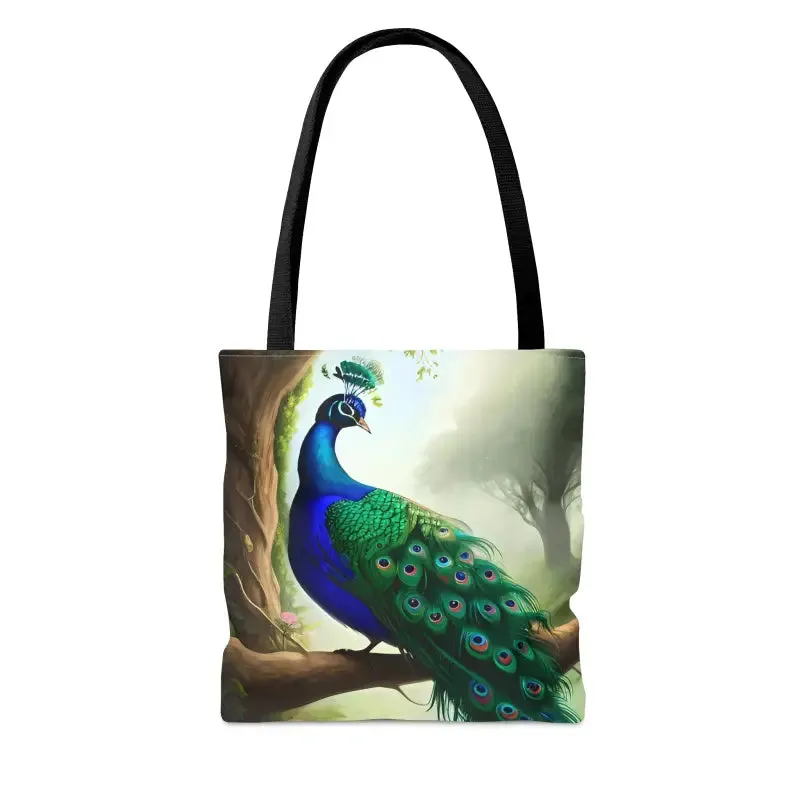 Peacock Perch Print Tote Bag Strut with Style