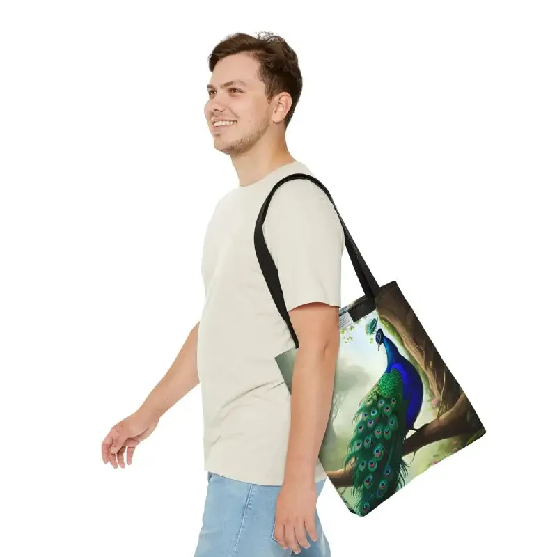 Peacock Perch Print Tote Bag Strut with Style