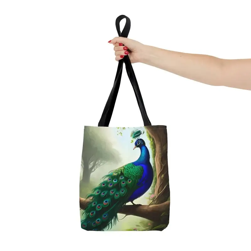 Peacock Perch Print Tote Bag Strut with Style