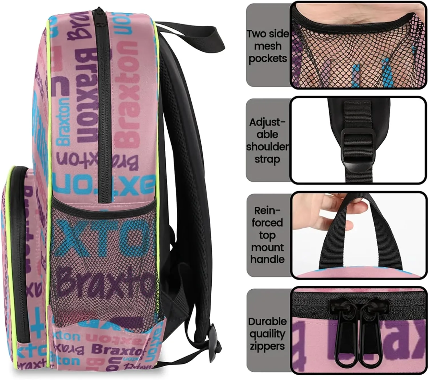 Personalized Backpacks with Name Customized Shoulder Bag Gifts for Women Men Waterproof Travel Casual Backpack 14.2in, Pink