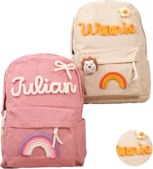 Personalized Corduroy Backpack Casual Kids Backpack Lightweight Travel Daypack Custom School Book Bag with Name Laptop Backpacks Toddler Shoulder Bag