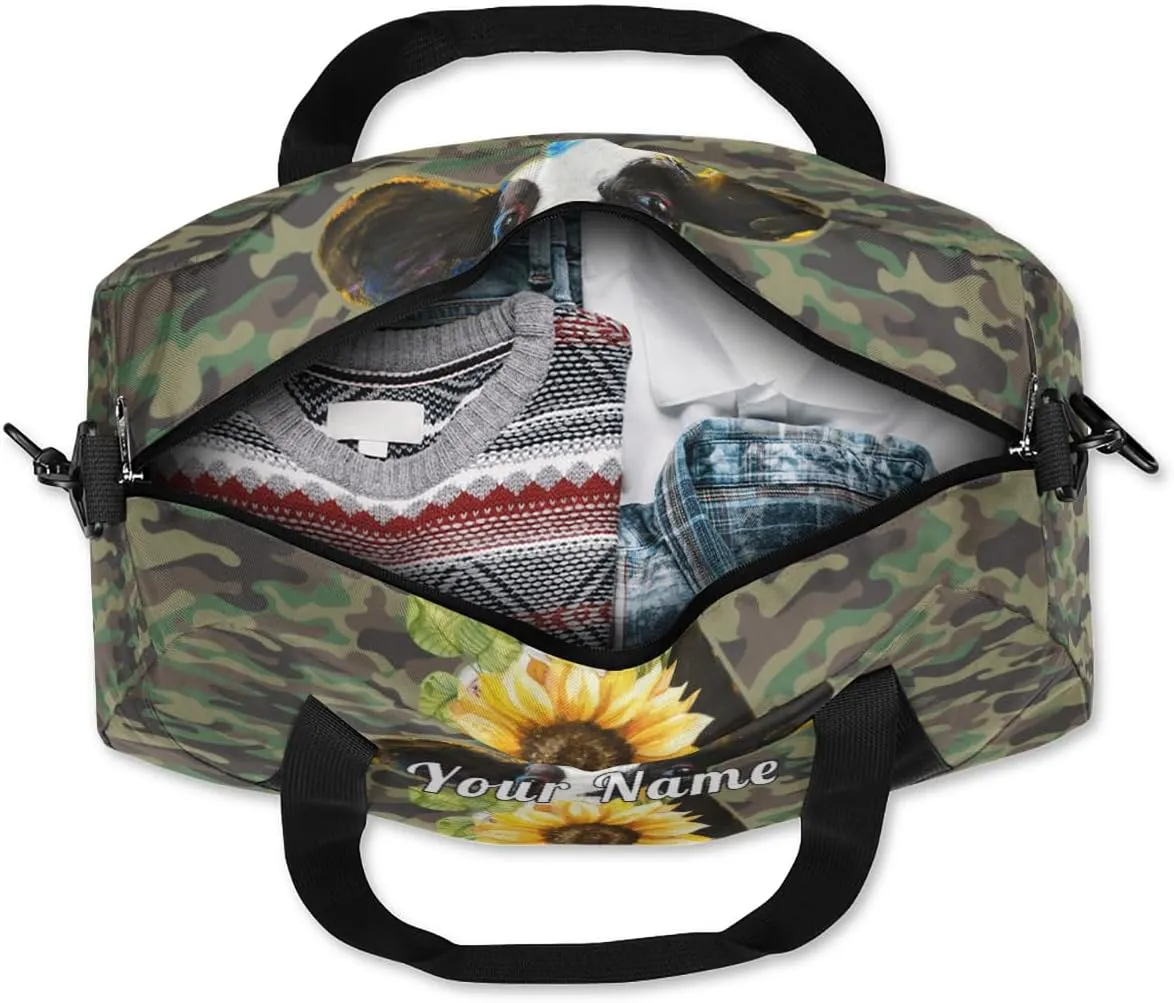 Personalized Kids Duffel Bag Camouflage Cow Sunflower,Custom Sport Gym Bag for Boys Girls,WWeekender Overnight Bags Travel Duffel Bag,Customized Kids Gift