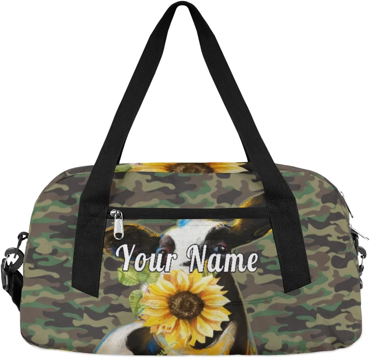 Personalized Kids Duffel Bag Camouflage Cow Sunflower,Custom Sport Gym Bag for Boys Girls,WWeekender Overnight Bags Travel Duffel Bag,Customized Kids Gift