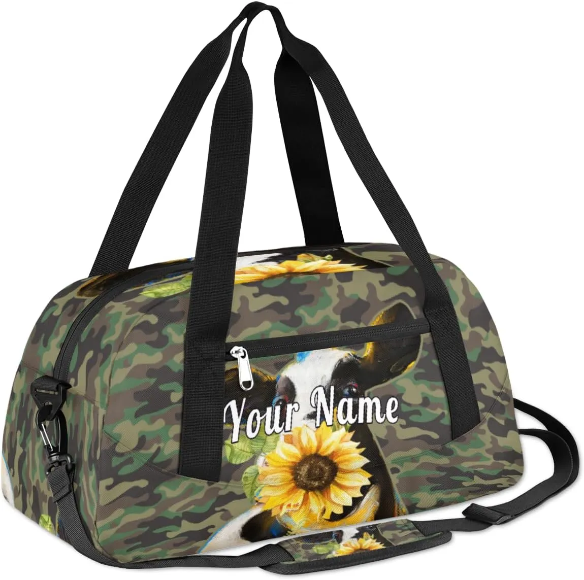 Personalized Kids Duffel Bag Camouflage Cow Sunflower,Custom Sport Gym Bag for Boys Girls,WWeekender Overnight Bags Travel Duffel Bag,Customized Kids Gift