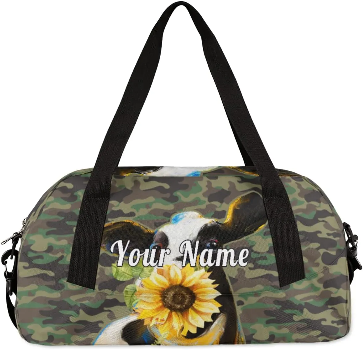 Personalized Kids Duffel Bag Camouflage Cow Sunflower,Custom Sport Gym Bag for Boys Girls,WWeekender Overnight Bags Travel Duffel Bag,Customized Kids Gift