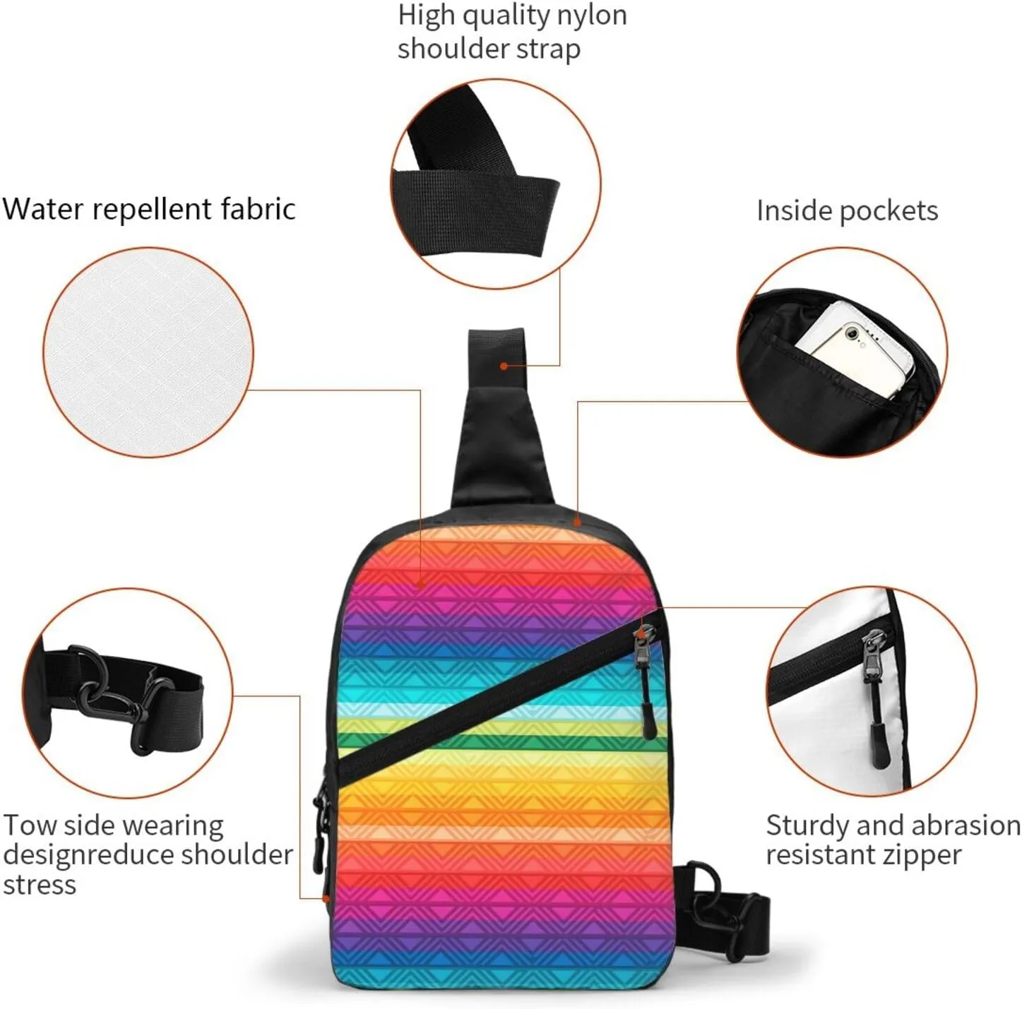 Peru Peruvian LGBT Rainbow Pride Flag Crossbody Bag Portable Sling Bags Foldable Chest Daypack Reusable Sports Shoulder Backpack Diagonally Casual Rucksack Travel Bag