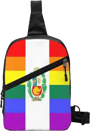 Peru Peruvian LGBT Rainbow Pride Flag Crossbody Bag Portable Sling Bags Foldable Chest Daypack Reusable Sports Shoulder Backpack Diagonally Casual Rucksack Travel Bag